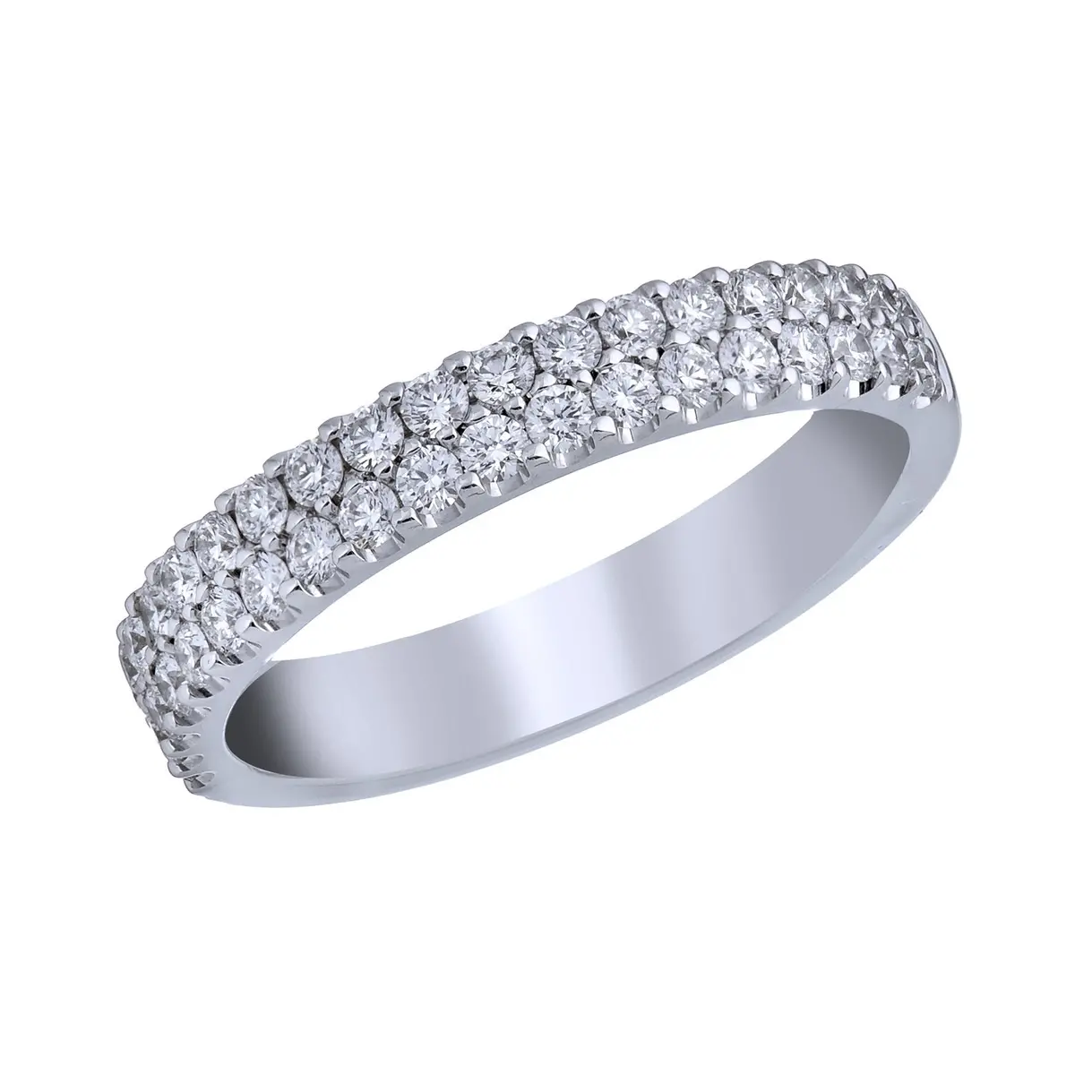 18K White Gold Two Row Shared Prong Diamond Band 1