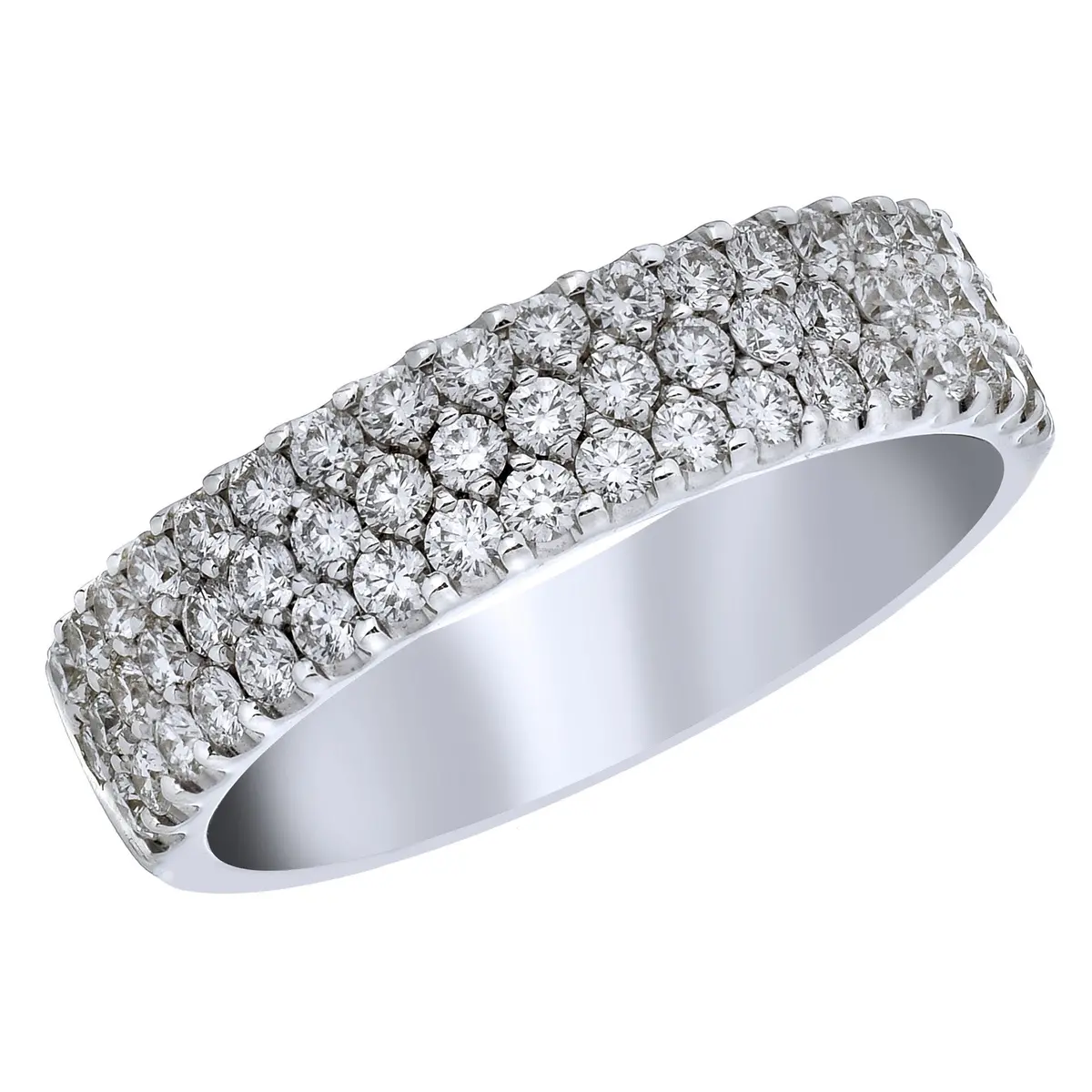 18K White Gold Three Row Diamond Band 1
