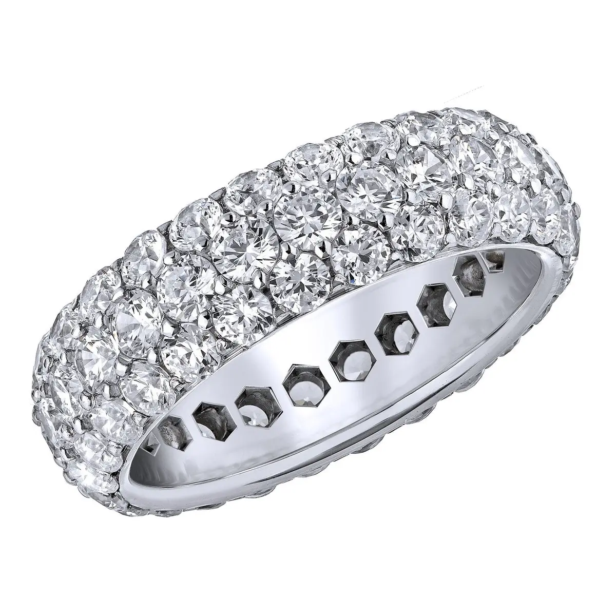 18K White Gold Three Row Diamond Eternity Band 1