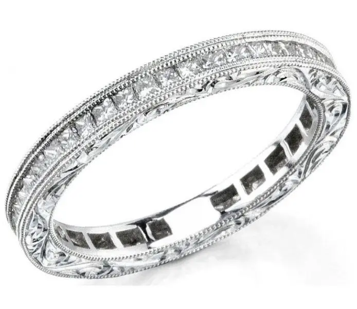 18K White Gold Channel Set Princess Diamond Eternity Band 1
