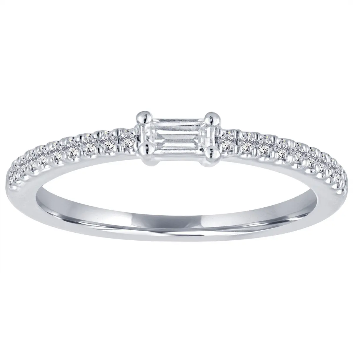 14K White Gold Baguette Diamond With Diamond Band  Ring 1