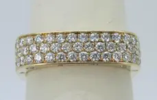 14K Yellow Gold Three Row Diamond Ring 1