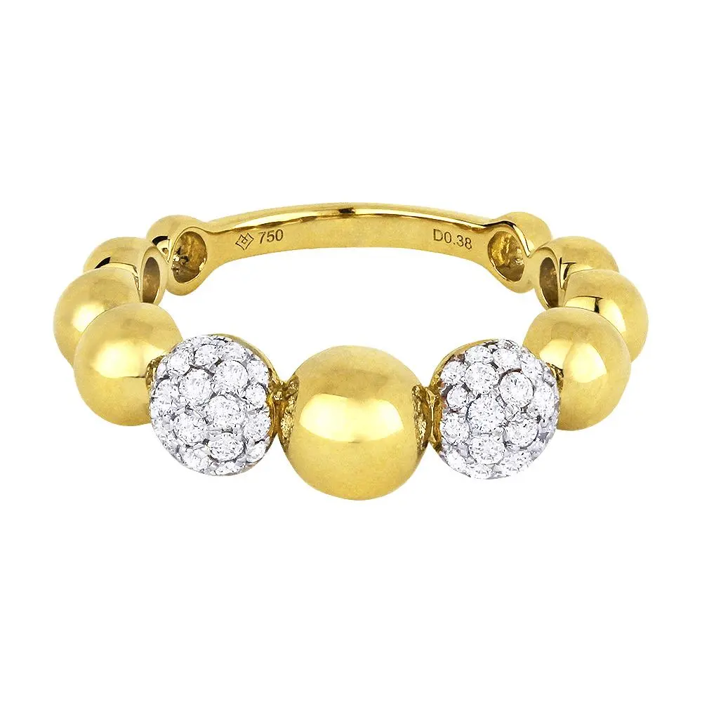 18K Yellow Gold Alternating Diamond Pave And Round Ball Ring 1