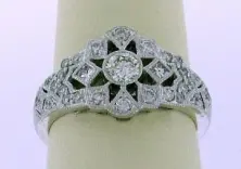 14K White Gold Vintage Style Diamond Ring 1