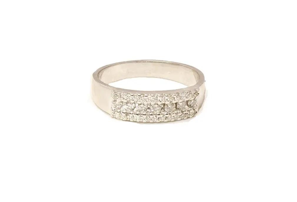 14K White Gold Three Row Diamond Band 1