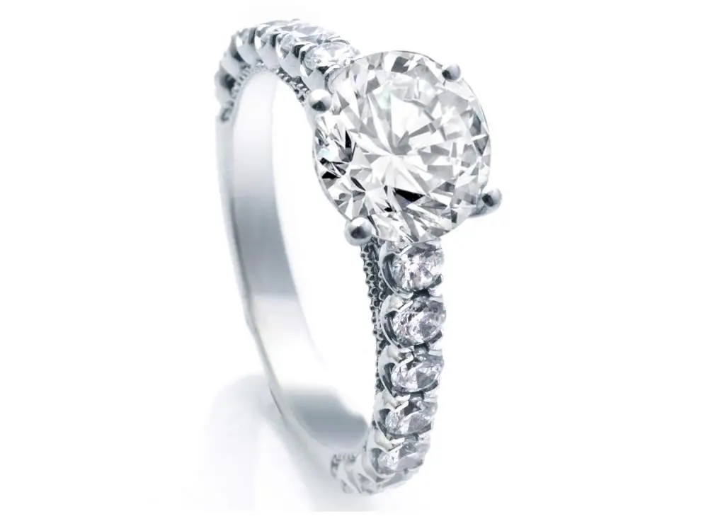 14K Scooped Diamond Semi Mount W/ Beading Ring Engagement Ring (Center Stone Not Included) 1