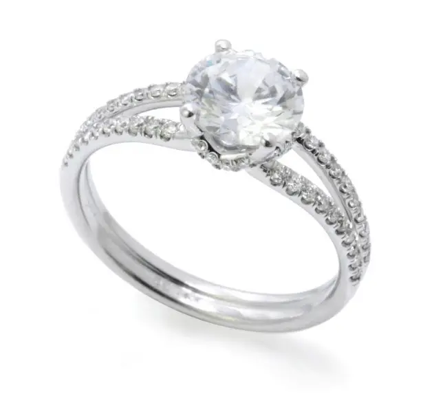 14K White Gold Split Shank Diamond Mounting With Emerald Cut Center (Center Stone Not Included) 1
