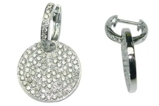 18K White Gold Pave Diamond Disc Earrings With Diamond Huggie 1