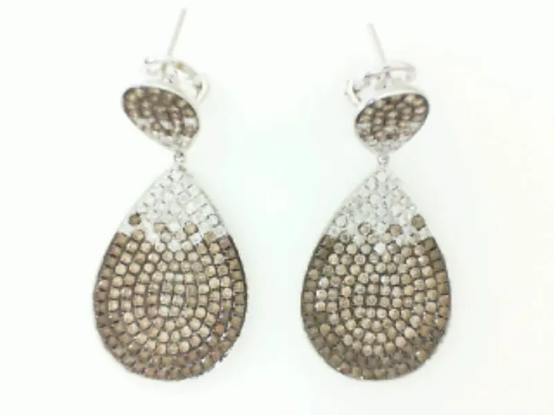 18K White Gold Champagne And White Diamond Drop Earring 1