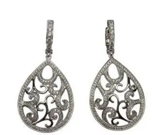 18K White Gold Open Work Diamond Dangle Earring 1