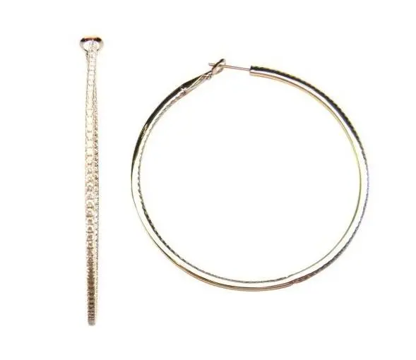 18K White Gold 2" Inside Out Diamond Hoops Earrings 1