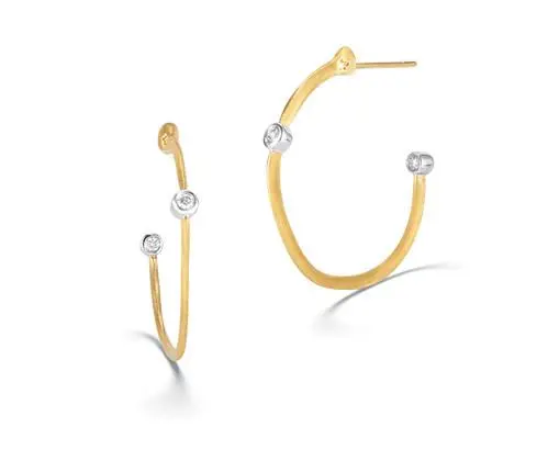 18K Yellow Gold Dana David Scribble Bezel Diamond Hoop Earrings 1