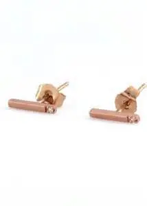 14K Rose Gold Bar Stud Earring With Round Diamond 1