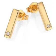 14K Bar Stud Earrings With Round Diamond 1