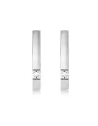 14K White Gold Bar Stud With Diamond Earrings 1