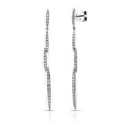 18K White Gold Flexible Diamond Stick Dangle Earrings 1