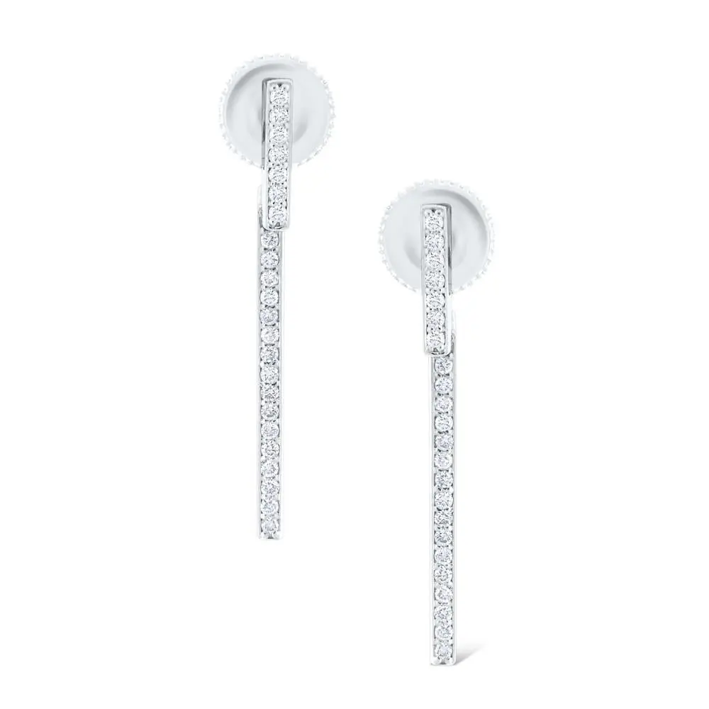 14K White Gold Diamond Stick Front And Back Dangle Earrings 1
