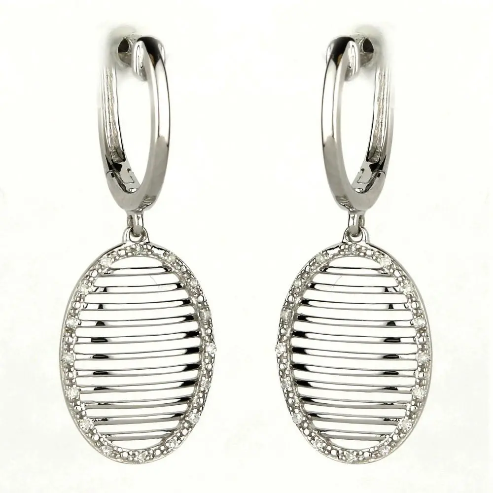 14K White Gold Oval Open With Diamond Frame Dangle Earrings 1