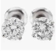 14K White Gold Diamond Stud Earrings 1.41Ct Total H/I Color Si3 Clarity-Not Certified 1