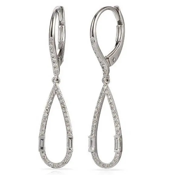 14K White Gold Dangle Diamond Earrings 1