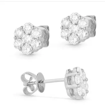 14K White Gold Diamond Cluster Earrings 1