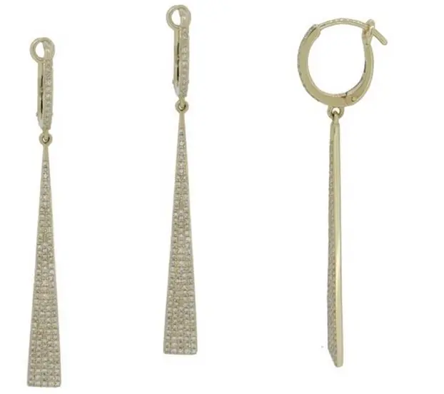 14K Yellow Gold Long Pave Diamond Earrings 1