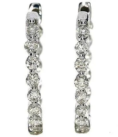 18K White Gold Diamond Hoop Earrings 1