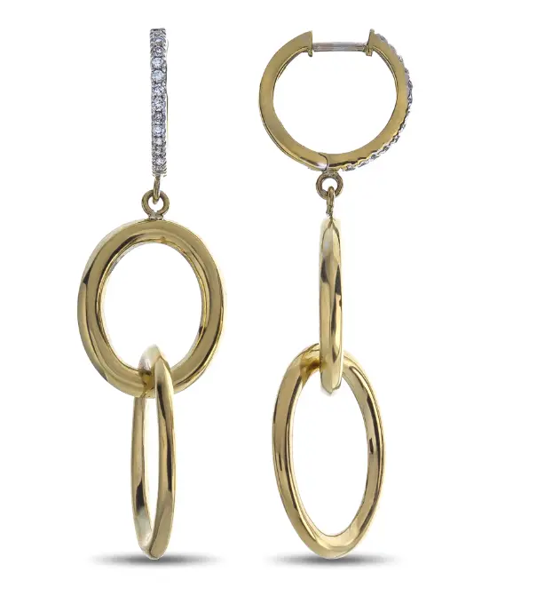 14K Yellow Gold Triple Dangle Diamond Earrings 1