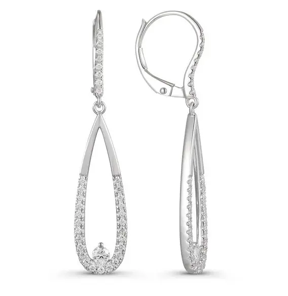 14K White Gold Dangle Diamond Earrings 1