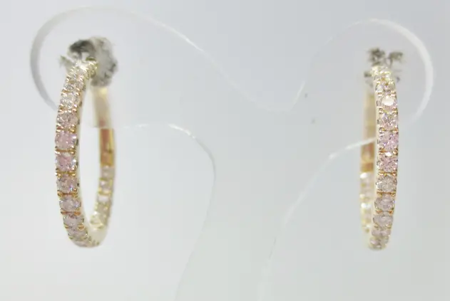 18K Yellow Gold 3/4" Diamond Hoop Earrings 1