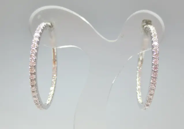 18K White Gold 1" Diamond Hoop Earrings 1