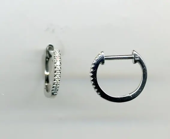 14K White Gold Small Diamond Huggie Earrings 1