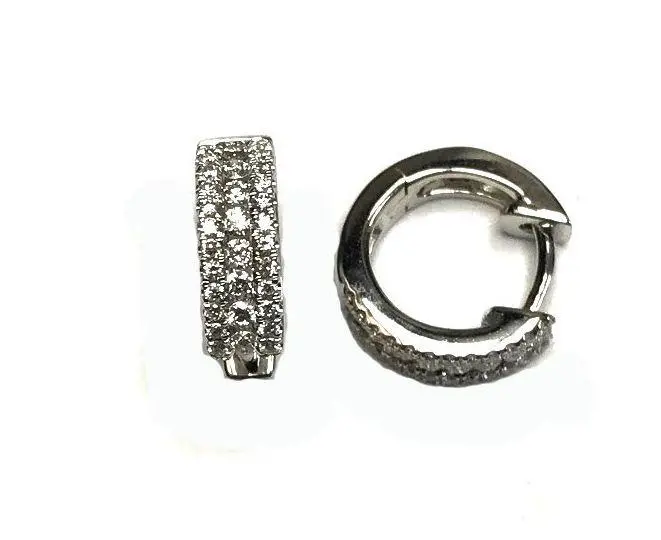 14K White Gold Three Row Diamond Huggie Earrings 1
