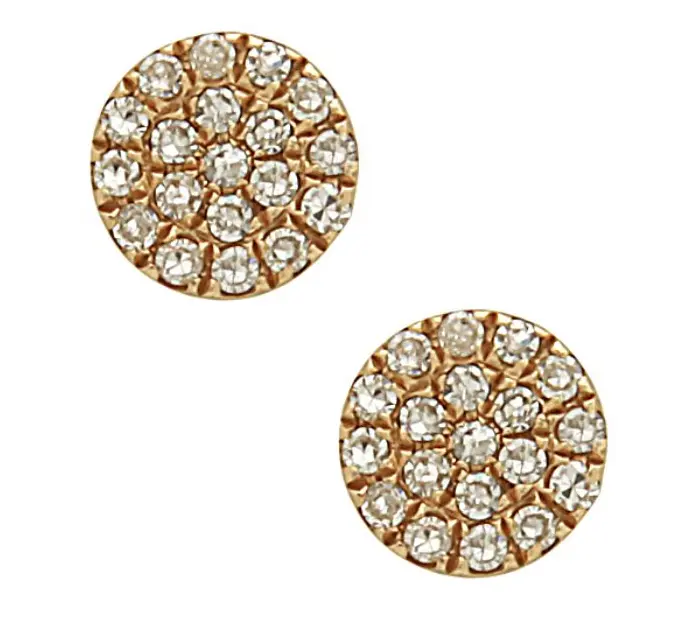 14K Yellow Gold Pave Diamond Stud Earrings 1