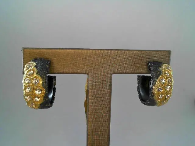 18K Yellow Gold And Black Rhodium Silver Diamond Fashion Earrings 1