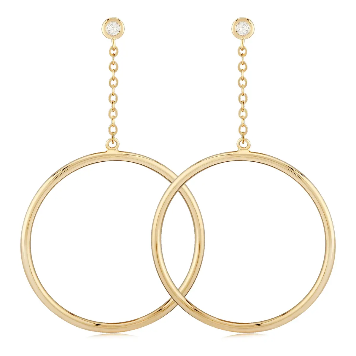 Lady's Yellow 14 Karat 25Mm Hoop Earrings With Diamond At 2=0.06Tw Round H/I Si1 Diamonds 1