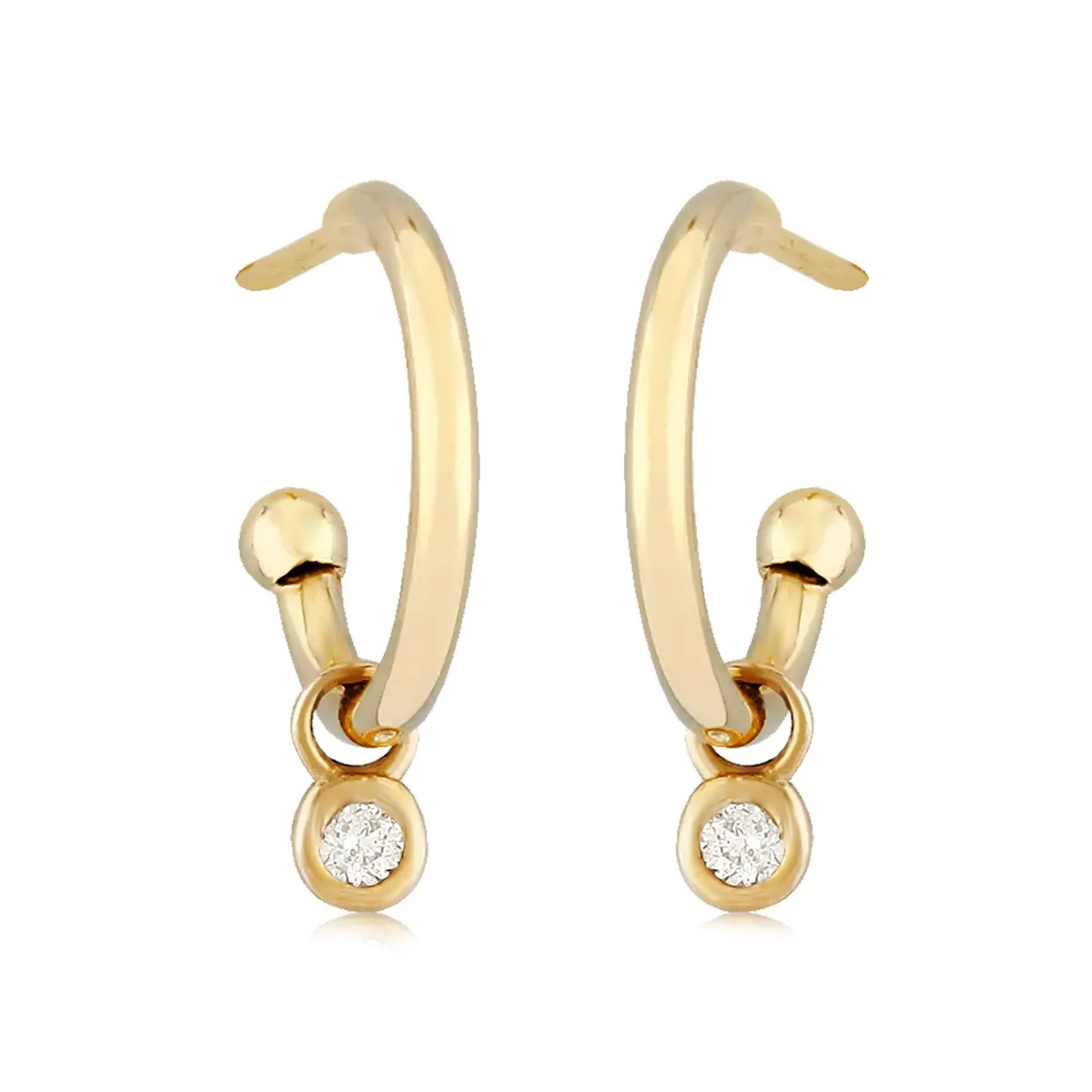 Lady's Yellow 14 Karat 12Mm X 1.5Mm Hoop W/ Diamond Hoop Earrings 1