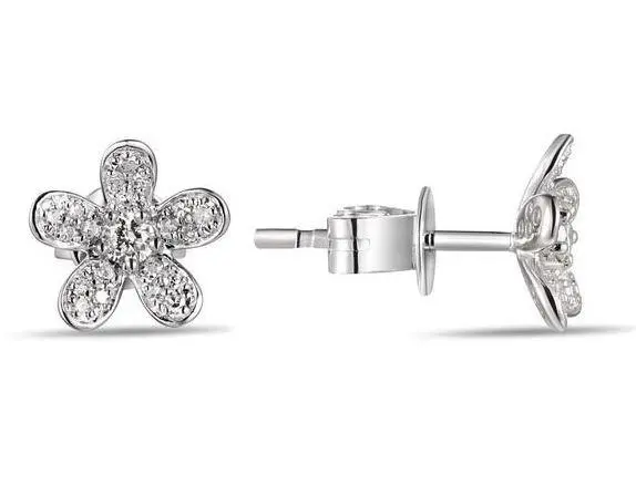 14K White Gold Diamond Flower Earrings 1