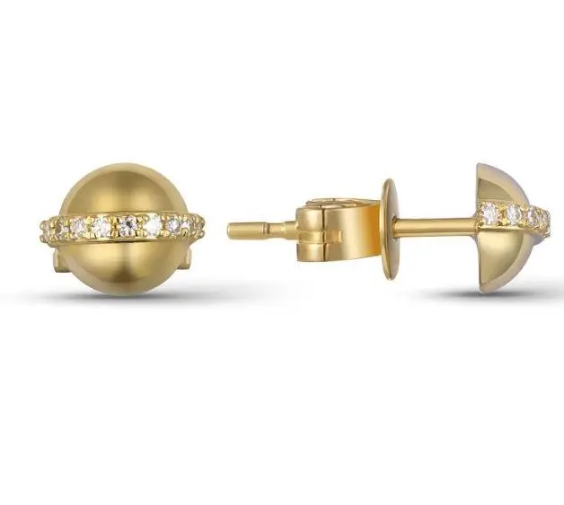 14K Yellow Gold Dome Earrings With A Diamond Stripe 1