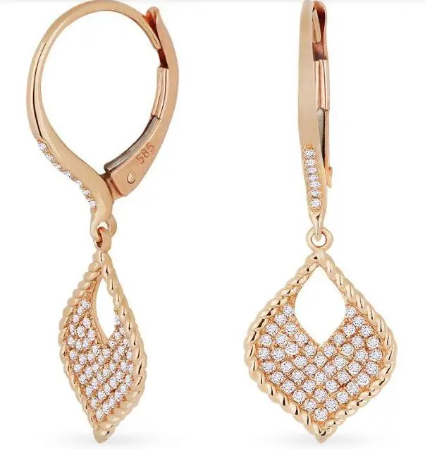 14K Rose Gold Pave Diamond Dangle Earrings 1