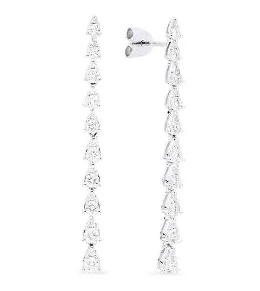 14K White Gold Dangle Tear Drop Shape Diamond Earrings 1