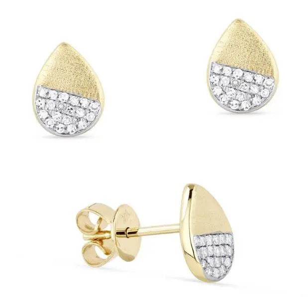 14K Yellow Gold Tear Drop Diamond Stud Earrings 1