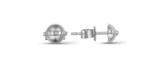 14K White Gold Dome Earrings With Diamond Strip 1
