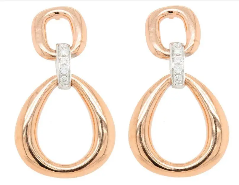 14K Rose And White Gold Dangle Diamond Earrings 1