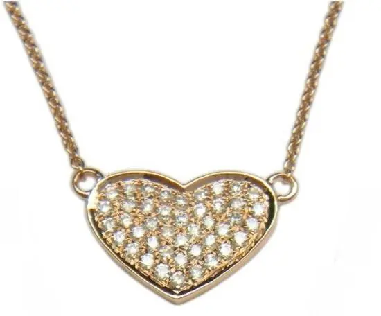18K Rose Gold Pave Diamond Heart Pendant 1