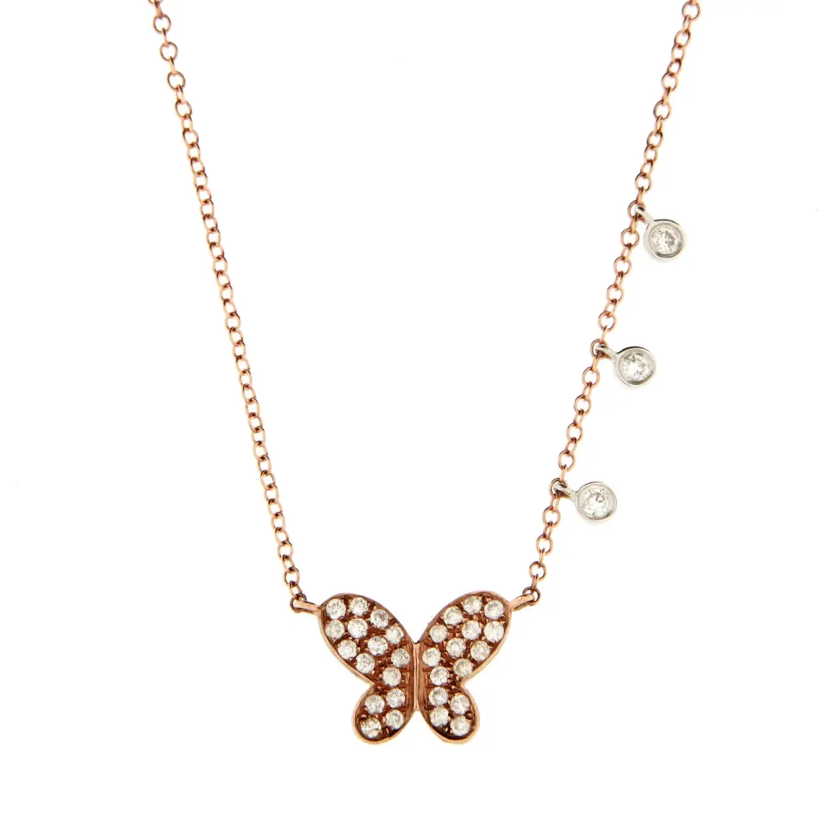 14K Rose Gold Diamond Butterfly Pendant 1