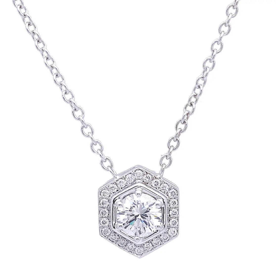 14K White Gold Octagonal Diamond Halo Pendant(Center Stone Not Included) 1