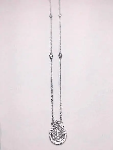 14K White Gold Diamond Pave Tear Drop Pendant On 14K White Gold Bezel Diamond Chain 1