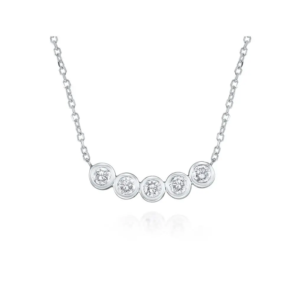 14K White Gold Five Diamond Bezel Pendant 1