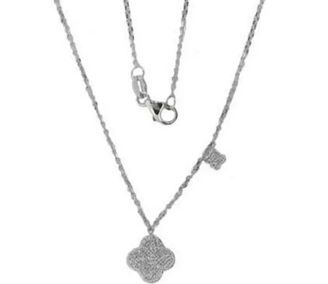 14K White Gold Pave Diamond Clover Pendant 1
